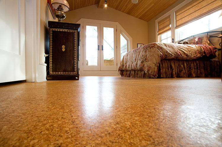 cork flooring in a bedroom